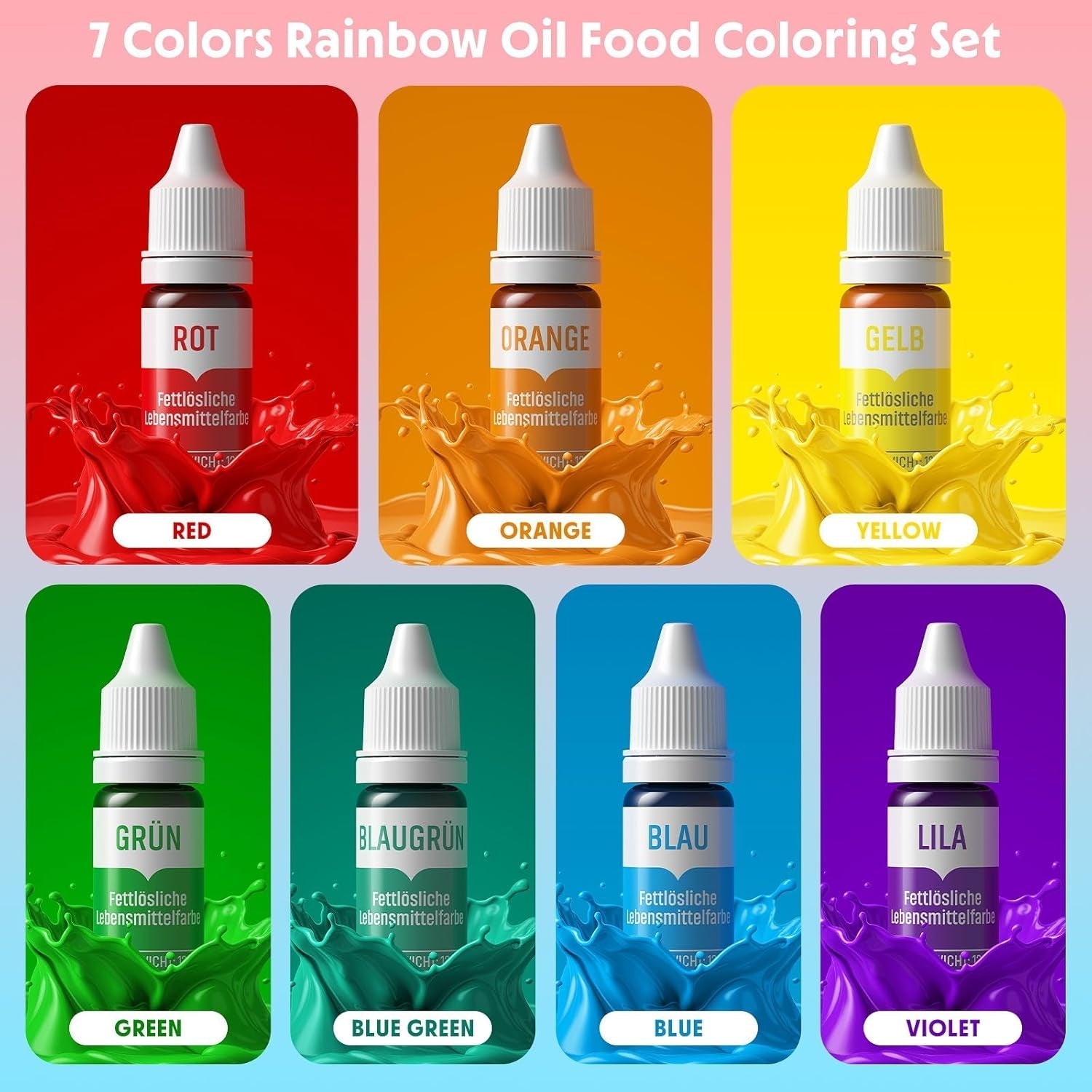 Colorant alimentar liposolubil 7 culori x 12 ml, colorant alimentar foarte concentrat pe bază de ulei pentru ciocolată, colorant alimentar pentru decorarea torturilor, brioșe, copt, glazură, fondant