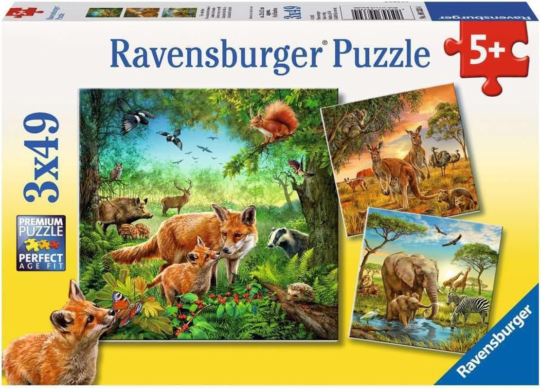 Ravensburger Puzzle pentru copii - 09330 Animale ale Pământului - Puzzle pentru copii de la 5 ani, cu 3X49 piese Puzzle Naty Shop Fotografic