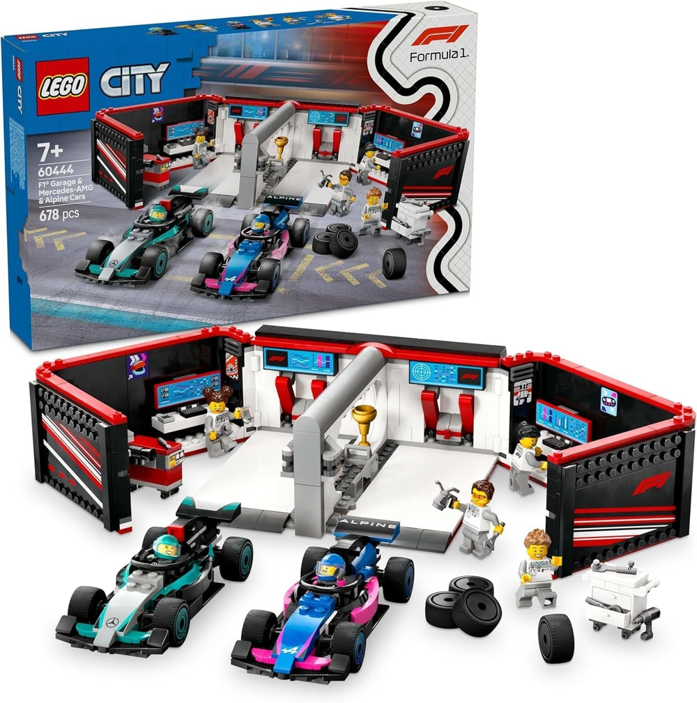 Garaż LEGO City F1 z samochodami wyścigowymi Mercedes-Amg i alpejskimi - Samochód wyścigowy Formuły 1 z 2 kierowcami i 4 mechanicznymi minifigurkami - Prezent dla chłopców i dziewcząt w wieku od 7 lat oraz fanów 60444 Zestawy do budowania Beuche den LEGO-Store Default Title