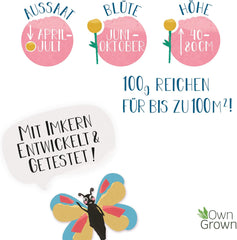 Mieszanka kwiatów Butterfly Meeting: 100 g najwyższej jakości nasion kwiatów motyli - nasiona pszczół przyjazne dla owadów, nasiona kwiatów wieloletnich i rocznych na łąki - nasiona dzikich kwiatów firmy OwnGrown