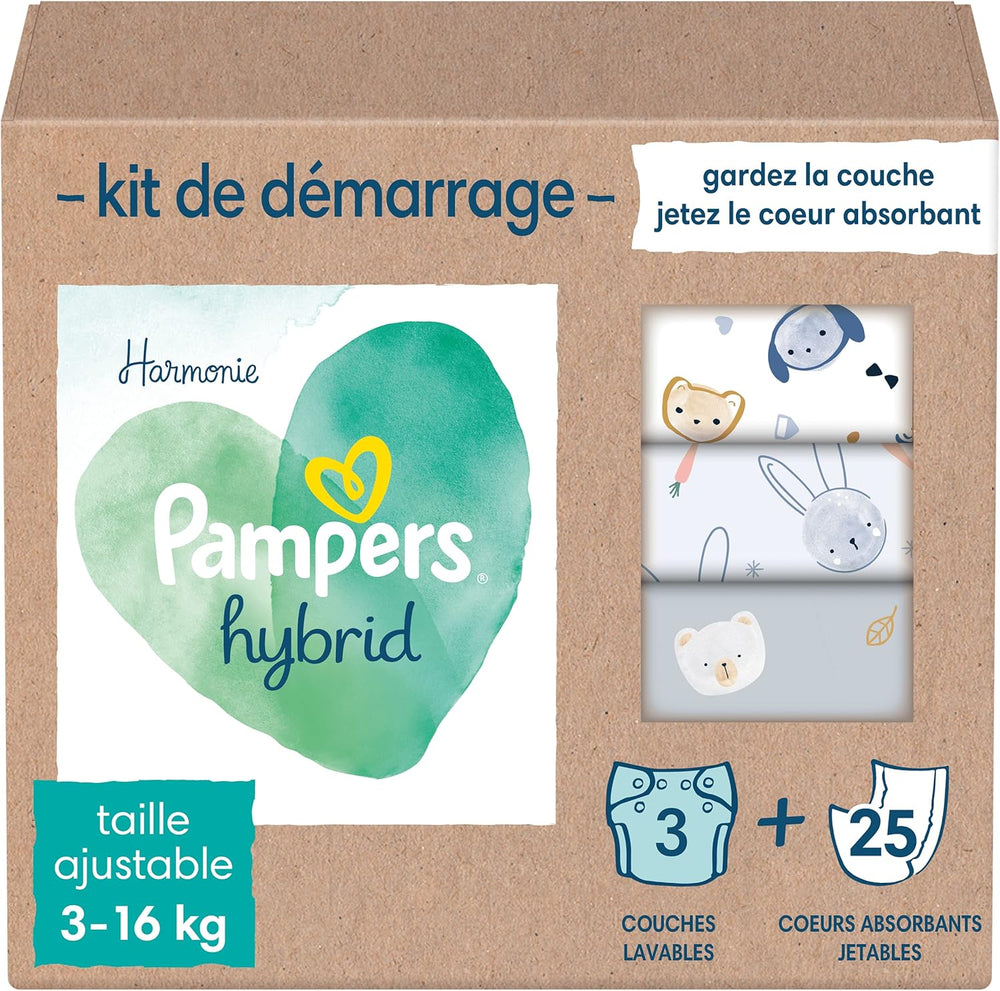 Pampers - Hybrydowy zestaw startowy Harmony, 3 zmywalne pieluszki + 25 jednorazowych warstw wierzchnich - 1 opakowanie