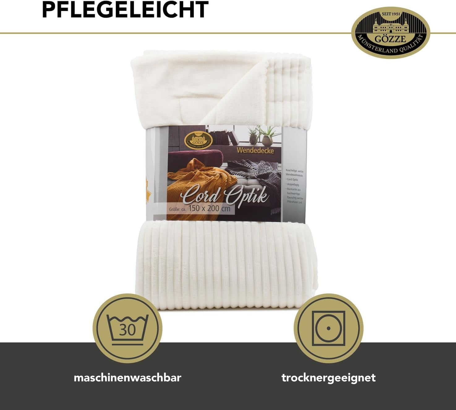 Covor de living Gözze în aspect de catifea, 150 X 200 cm, lână albă, 40067-00-150200 Paturi si Cuverturi Besuche den Gözze-Store