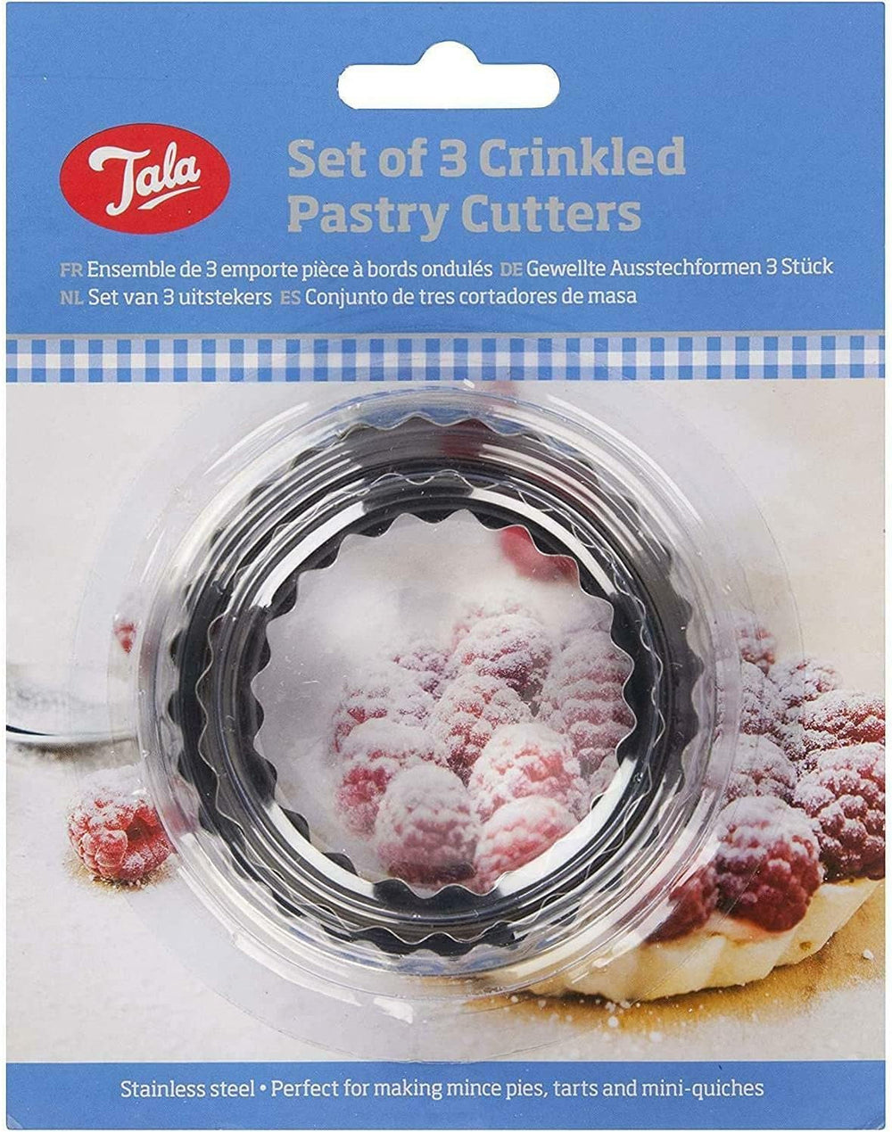 Set de 3 forme de biscuiți din oțel inoxidabil cu margini ondulate, Tala, de diferite dimensiuni, ideale pentru aluat de biscuiți, produse de patiserie și glazură, perfecte pentru scones de casă