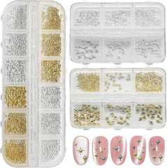 3400 Stück Goldene Und Silberne Sternperlen, Goldene Nagelanhänger, Zubehör Für Nagelschmuck, Schöne Sternnagelanhänger Für Nägel,Nail Art Rhinestones