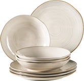 MÄSER 931371 Nottingham Vintage Series Set de veselă pentru 4 persoane, serviciu de cină cu 8 piese, farfurii de cină și farfurii de sumă, aspect retro rotund neregulat, gresie, bej