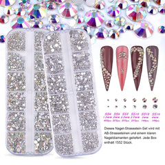 Set de 3200 de pietre pentru unghii, FITDON, pietre AB din sticlă multi-forme și pietre AB cu sclipici și diamant transparent pentru unghii, pentru decorare, seturi DIY, brelocuri pentru bijuterii, accesorii pentru unghii