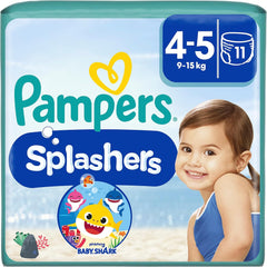 Pampers Splashers Baby Shark Edycja limitowana Jednorazowe pieluchy do pływania 4-5, 11, 9kg-15kg, zapewniające bezpieczną ochronę w wodzie