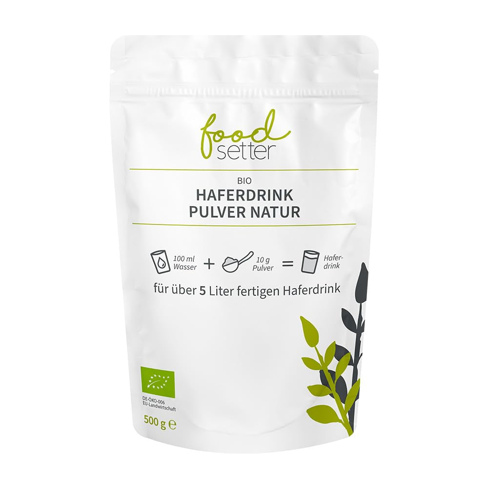 foodsetter Bio Haferdrink Pulver | Torba 500g | Haferpulver | Natychmiastowy Haferpulver | Jakość biologiczna | wegańskie | Bezglutenowe | Ohne Zuckerzusatz | 0,5 kg