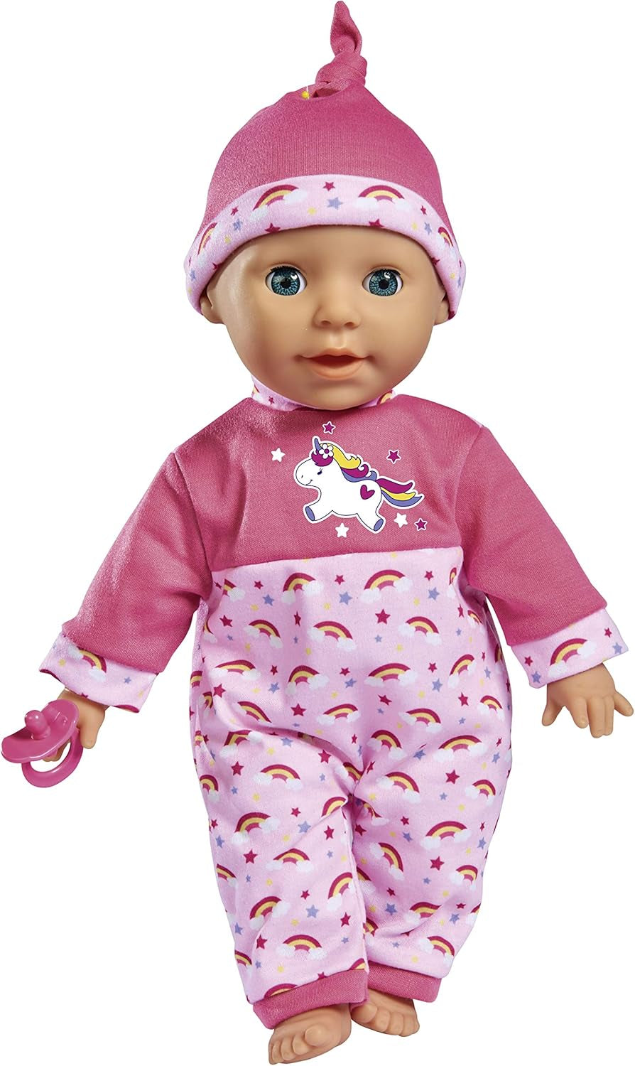 Simba 105140060 - Laura Kitzel Baby, Weichkörperpuppe mit Regenbogenstrampler, macht 25 Babylute, 38cm, Babypuppe ab 2 Jahre