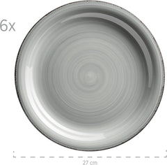 MÄSER 931875 Bel Tempo II, Set de veselă pentru 6 persoane cu aspect vintage modern, Serviciu de masă cu 18 piese, Veselă ceramică pictată manual, Gresie, Albastru fumuriu