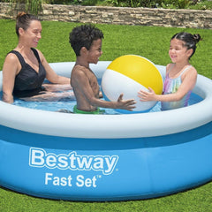 Piscină supraterană Bestway Fast Set fără pompă, Ø 183 x 51 cm, albastră, rotundă, 940 litri, material TriTech, autoasamblabilă, supapă de siguranță, incl. plasture de reparare