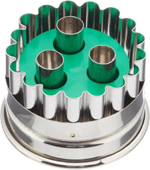 Städter 954053 Linzer Formă de biscuiți cu 3 găuri și ejector, mică, oțel inoxidabil, argintiu/verde, 4,8 x 4,8 x 4,8 cm