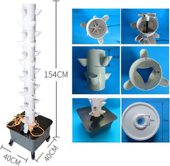Wieża hydroponiczna, 15-poziomowy system aquaponiczny z 45 otworami, bezprzewodowy zestaw do uprawy aeroponicznej w ogrodzie do ziół, owoców i warzyw z pompą nawadniającą, adapterami, doniczkami siatkowymi