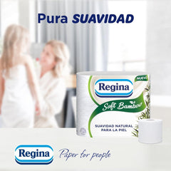Hârtie igienică Regina Soft din bambus, 40 role, 3 straturi, 160 coli, Moliciune naturală pentru pielea ta, Hârtie igienică din fibre de bambus, Ambalaje din hârtie, Certificată Fsc