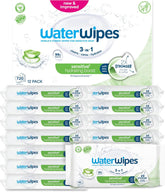 WaterWipes Sensitive+ Hydrating Boost Chusteczki nawilżane, Chusteczki nawilżające, 720 szt. (12 szt.), 3 w 1 Czyszczenie, pielęgnacja, nawilżanie, 99% wody z aloesu, bezzapachowe chusteczki dla dzieci