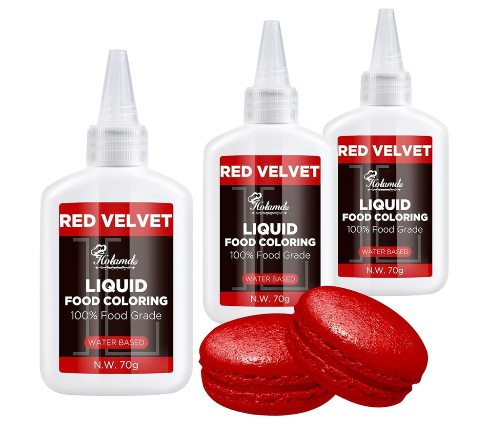 Colorant alimentar lichid, set de coloranți alimentari Red Velvet pentru copt torturi, macaroane, fursecuri, coloranți alimentari pentru decorarea torturilor, lichid pentru colorat băuturi (70 g x 3)