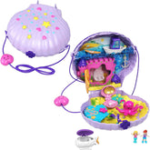 Sicriu Polly Pocket, sac de cochilie pentru înfășurat în jurul temei subacvatice, cu 2 păpuși și 1 submarin, jucărie sirenă Polly Pocket, jucărie de la 4 ani, GNH11 Papusi Naty Shop Violet