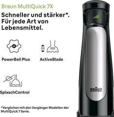 Braun Multiquick 7 MQ 7035X Stabmixer - Pürierstab Mit Abnehmbarem Edelstahl Mixfuß Mit Activeblade Technologie Zum Pürieren Der Härtesten Ingredient, Inkl. Zestaw 3-Teiliges Zubehör, 1000 W, Schwarz Kitchen Naty Shop