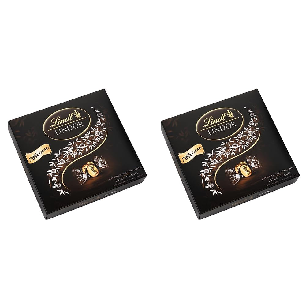 Pudełko upominkowe LINDOR Extra Black 70% Cacao, Czekolada prezentowa, ok. 15 trufli LINDOR, 186 g (opakowanie 2 szt.)