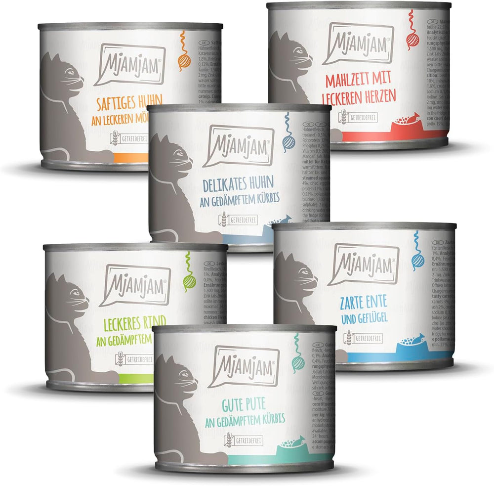 MjAMjAM - Hrană umedă premium pentru pisici - mese delicioase Mix Pack III pentru pisica ta, pachet de 6 (6 x 200 g), fără cereale cu carne suplimentară