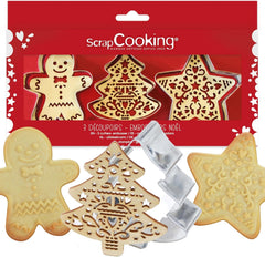 Set de copt SCRAP COOKING 2093 cu tăietor de pisici din oțel inoxidabil și aparat de vafe din lemn, potrivit pentru contactul cu alimentele, Crăciun