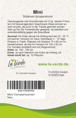 La Verde MEIN GARTEN UND ICH. Mini Tomatensamen Für Ca. 10 Pflanzen, Robuste Cherrytomate, Süß-Fruchtige Früchte, Saatgut Ohne Gentechnik