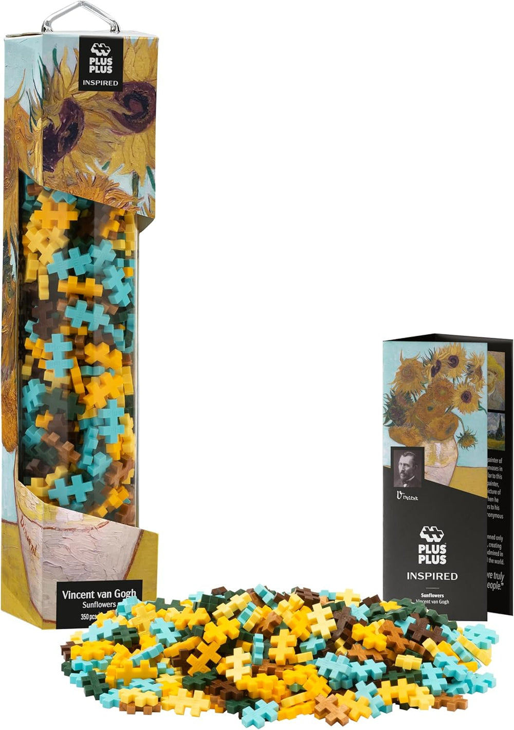 Plus-Plus 5163 Geniales Konstruktionsspielzeug, Sonnenblumen von Vincent Van Gogh, Inspired-Edition, Kreativ-Bausteine Tube, 350 Teile, Słoneczniki