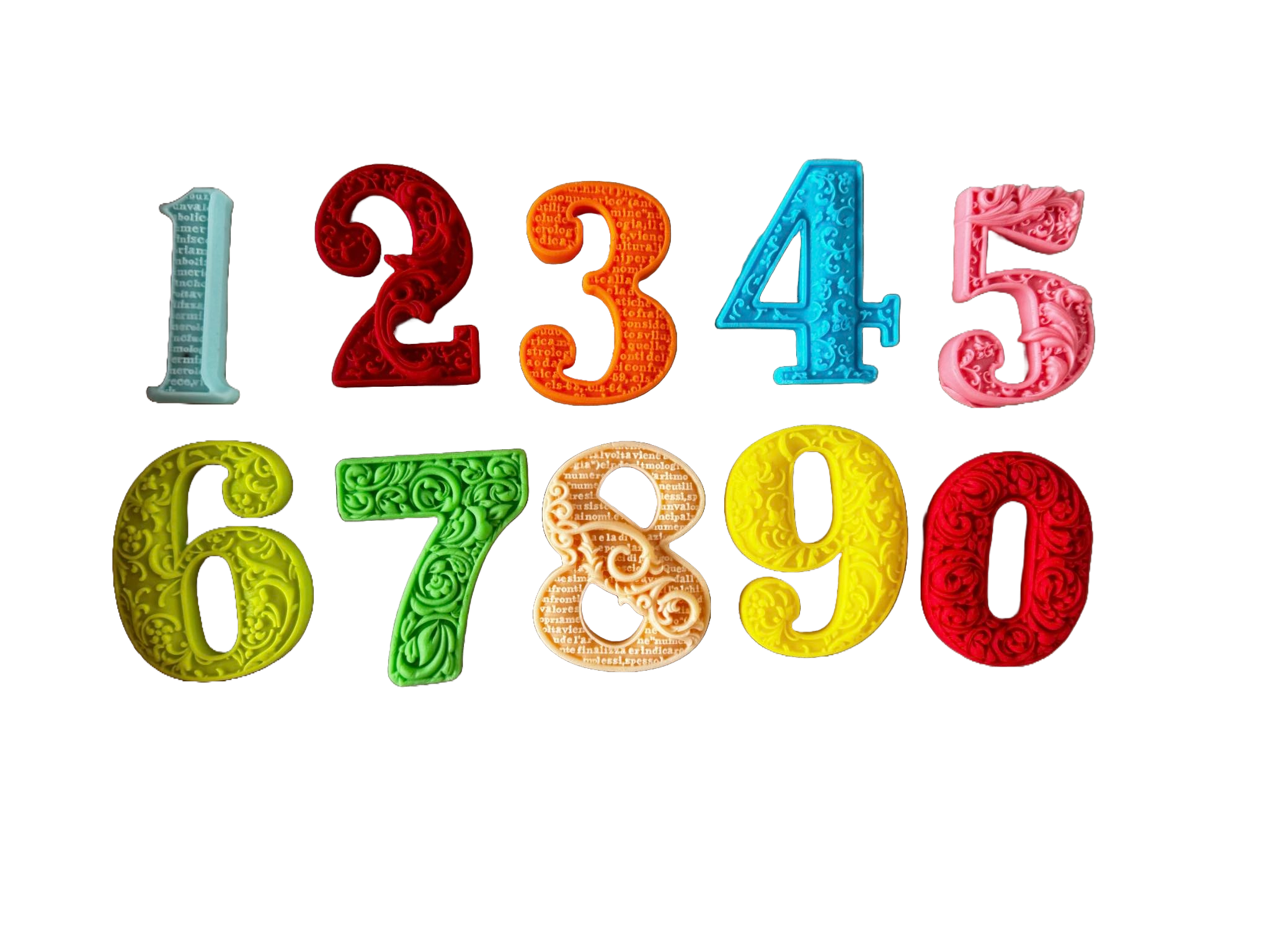 Set 10 decoratiuni comestibile din pasta de zahar, Cifre colorate Decoratiuni din Pasta de Zahar Naty Shop