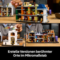 LEGO Harry Potter Die Zauberläden der Winkelgasse - Miniaturstraße zum Ausstellen - 12 Mikrofiguren zum Sammeln, inkl. Harry Potter, Draco Malfoy, Hermine Granger - Geschenk für Erwachsene 76444