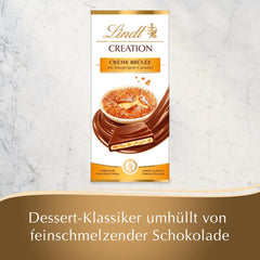 Batonik Crème Brûlée Lindt Czekolada Kreacja | Nadzienie Crème Brûlée z chrupiącym karmelem, oblane najlepszą mleczną czekoladą | Tabliczka czekolady | Prezent czekoladowy, 150g