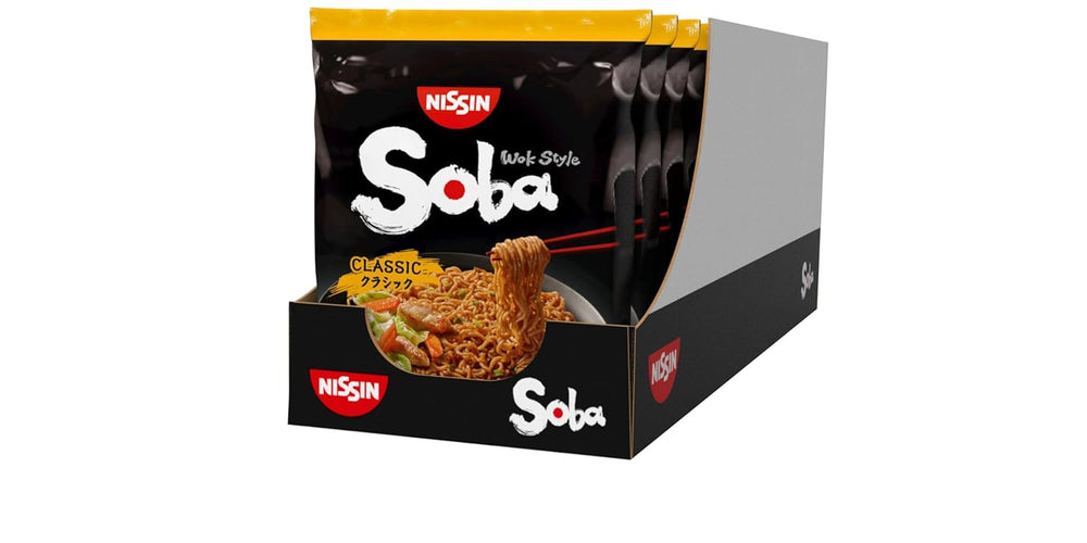 Nissin Bag Soba Noodles - Klasyczny japoński makaron błyskawiczny 9 paczek w stylu woka z sosem Yakisoba Quick Cook Kuchnia azjatycka (9 x 109g)