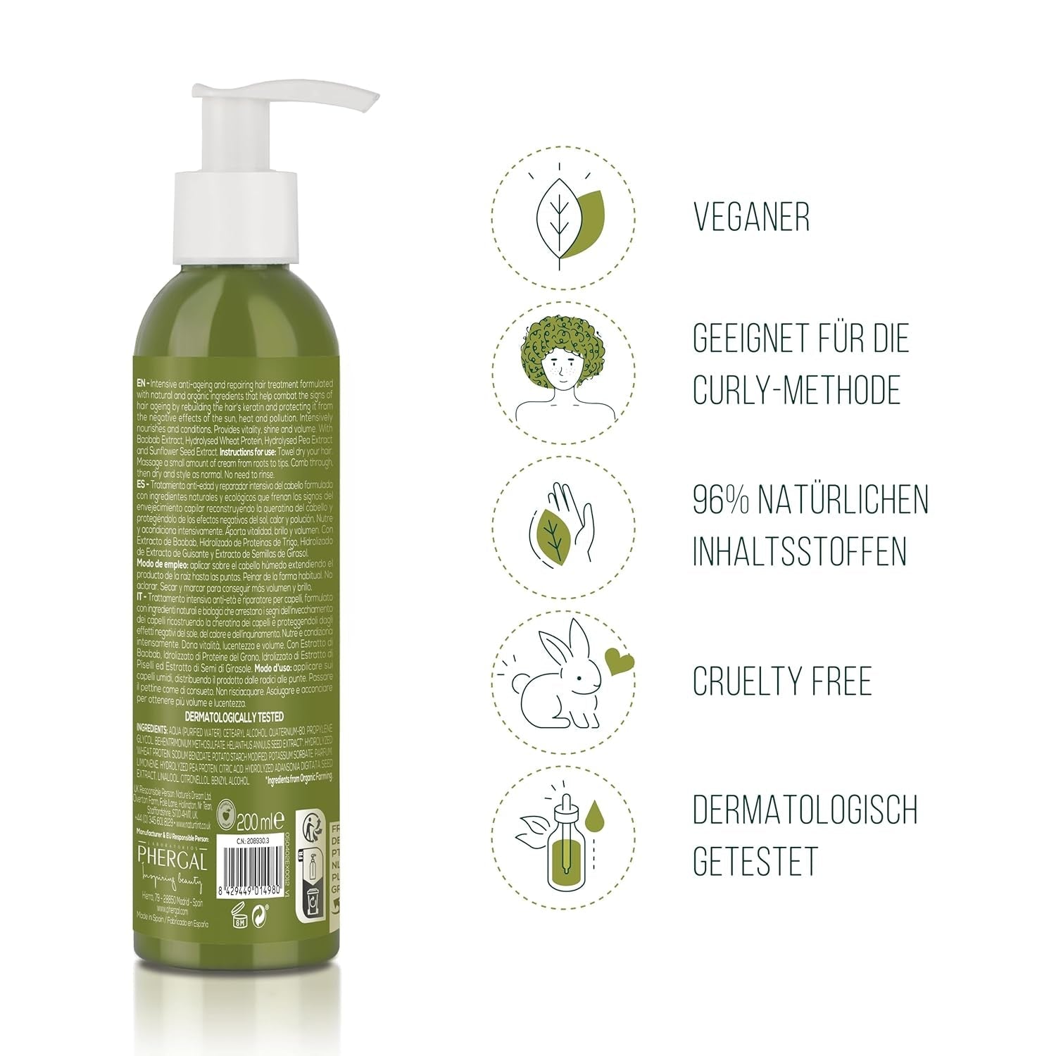 Natural Tint CC Cream. Mască de păr No Rinse. Pentru păr uscat și deteriorat. Repară și hidratează. 96% ingrediente naturale. 200ml Masca de par Naty Shop