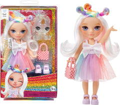 Rainbow High Littles - Opal Raine - Păpușă de modă mică, articulată - Păpușă de 14 cm în culorile curcubeului cu geantă și unicorn magic - pentru copii și colecționari, Curcubeu