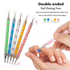 Nail Art Dekorationen & Nagelpinsel Set, Nageldesign Zubehör, Nagelset 5 Stk 2 Wege Punktierung Stift, 15 Malerei Polnisch Pinsel Set, 10 Streifenband, 4 Boxen Bunte Nagel Rhinestones Dekoration