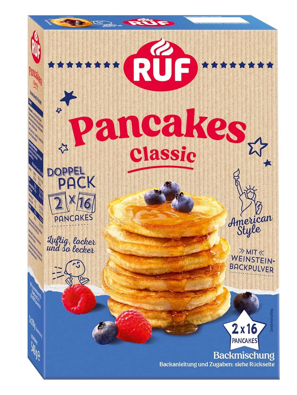 RUF Classic Pancakes, amestec de copt pentru clătite pufoase în stil american, 540 grame Bucatarie Naty Shop 2 X 270 grame Clatite