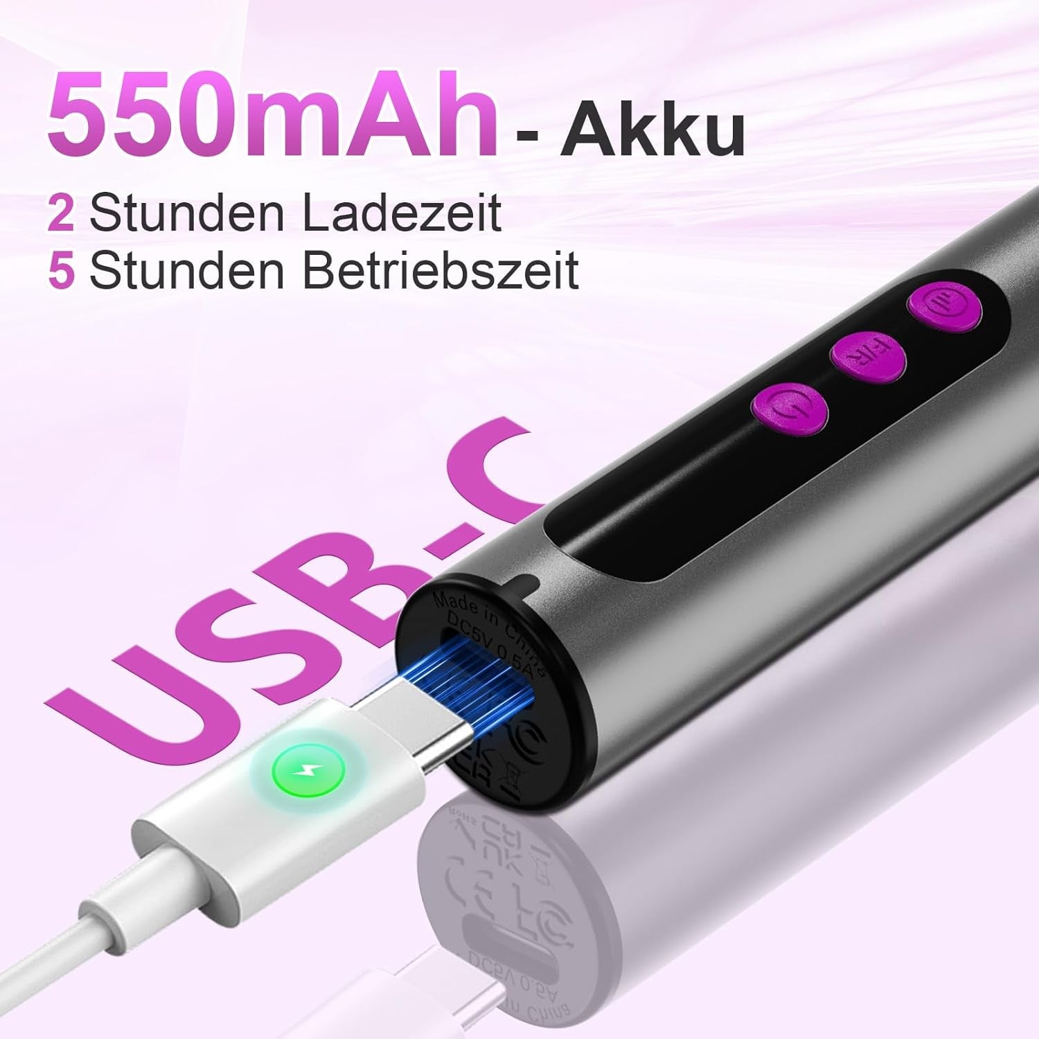 Pilă electrică fără fir pentru unghii - 35000 RPM pentru unghii cu gel, 12 în 1 profesională pentru unghii și unghii acrilice, set manichiură și pedichiură cu 5 viteze