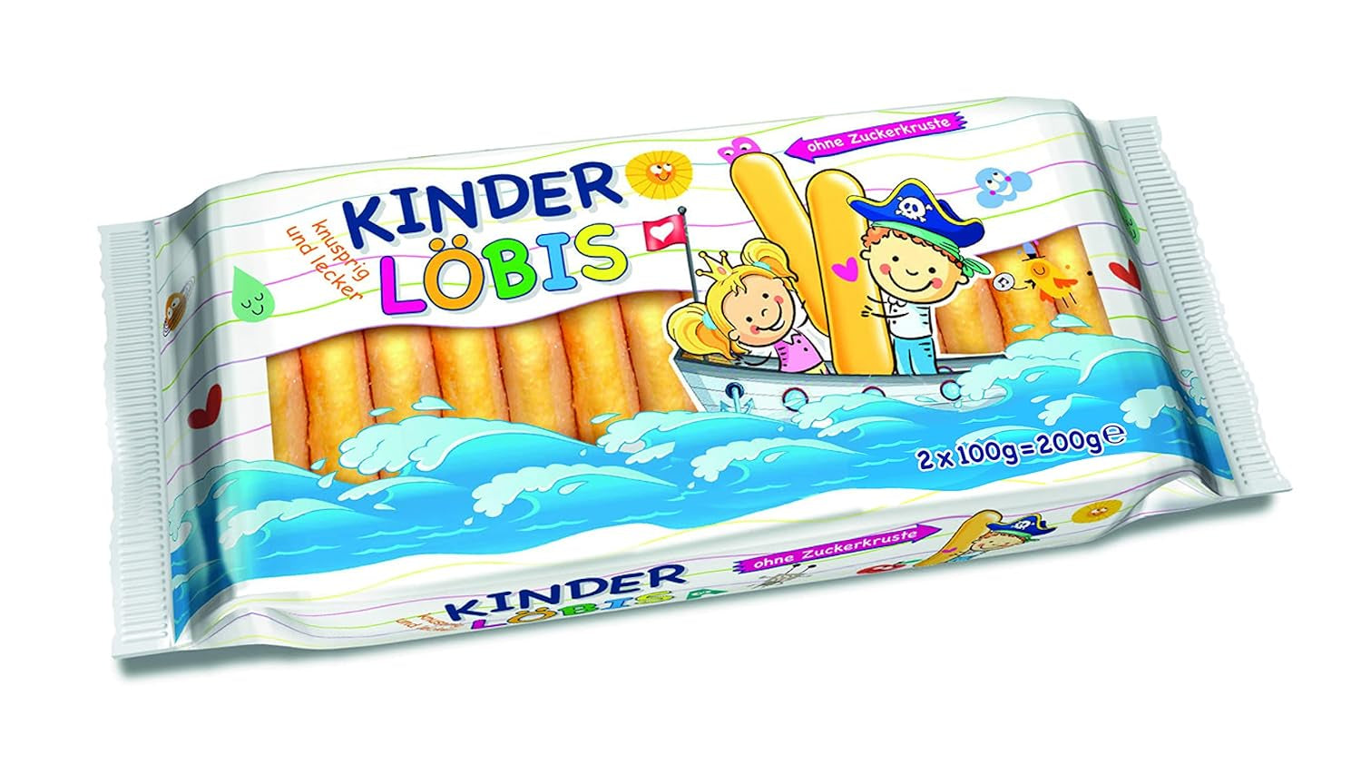 Kinder Löbis, Pandișpani fără crustă de zahăr, Biscuiți delicioși pentru copii, Pachet dublu 200 g (2 x 100 g)