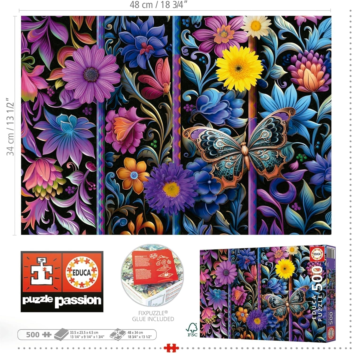 Educa - Puzzle de 500 piese pentru adulti | Badda Bloom. Dimensiuni: 48 X 34 cm. Include lipiciul de puzzle Fixpuzzle. Pentru 11 ani (19909) Puzzle Naty Shop