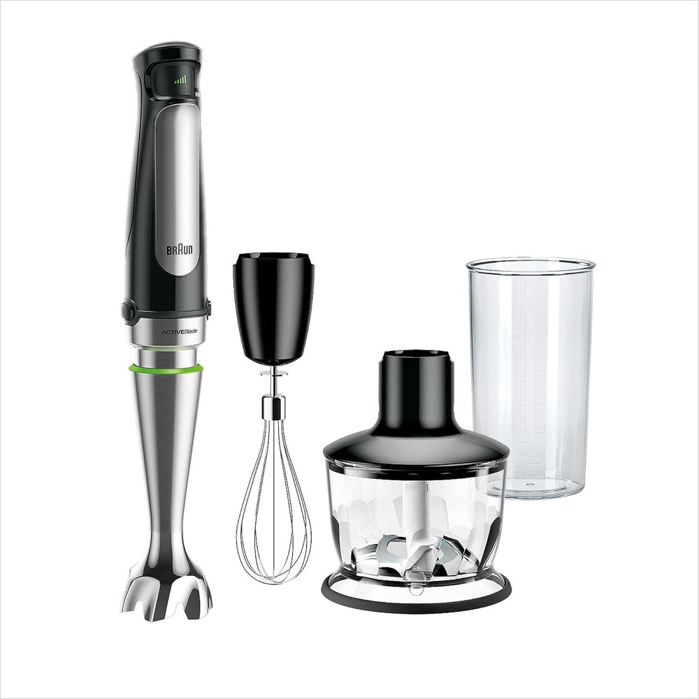 Braun Multiquick 7 MQ 7035X Stabmixer - Pürierstab Mit Abnehmbarem Edelstahl Mixfuß Mit Activeblade Technologie Zum Pürieren Der Härtesten Ingredient, Inkl. Zestaw 3-Teiliges Zubehör, 1000 Watt, Schwarz Kitchen Naty Shop Schwarz Zerkleinerer (500G)