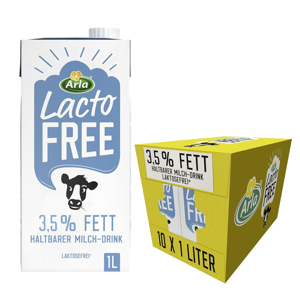 Arla LactoFREE Laktosefreie Haltbare Milch 3,5% Fett | 10 x 1L | echter Milchgeschmack, weniger süß | bogaty w wapń i witaminę B12