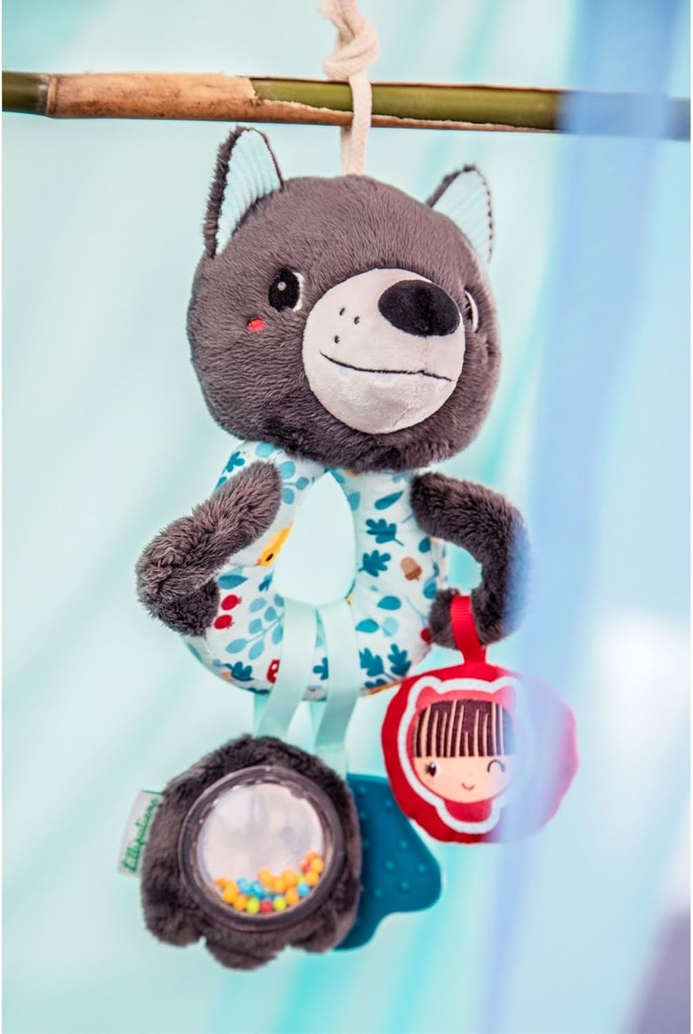 Lilliputiens - Louis Lupul inele multi-activitate - Zornăitor pentru bebeluși cu sunete, texturi și culori - Ușor de prins - Stimulează simțurile și promovează abilitățile motorii - De la 3 luni - 83505 Jucarii Bebe Naty Shop