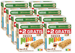 NESTLÉ CINI MINIS Batony cynamonowe, pełnoziarnista chrupiąca przekąska z wapniem, 8 opakowań (4 x 25 g każde)