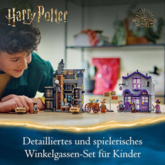 LEGO Harry Potter Ollivanders i kostiumy Madam Malkin, Krainy Ulicy Pokątnej, Zestaw dla dzieci, Zabawki czarodziejskie, Fantazyjne prezenty dla dziewcząt, chłopców i fanów od 8 lat 76439 Zestawy do budowania Besuche w sklepie LEGO