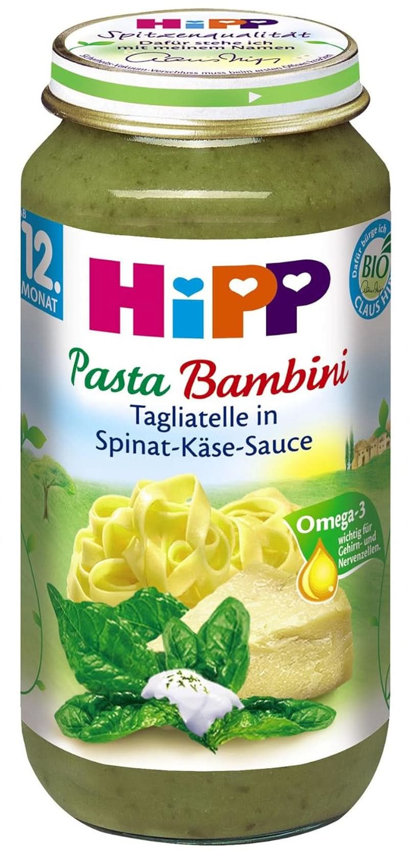 Hipp Pasta Bambini - Tagliatelle în sos de spanac și brânză, pachet de 6 (6 X 250 grame) Mama si Copilul Naty Shop 6 x 250 grame Spanac organic și sos de brânză