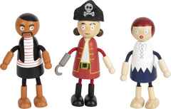 mała stopa Biegepuppen Piraten Figura aus Holz, 5 Piraten und 1 Affe, detalreich und flexibel, ab 3 Jahren, 12412