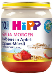 Musli z jogurtem i jabłkami z truskawkami HiPP Organic Good Morning (6 x 160g), od 10 miesiąca, bez dodatku cukru, z cennym wapniem, najwyższej jakości organicznej