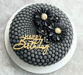 Set 5 decoratiuni comestibile din pasta de zahar, Flori negre-aurii Decoratiuni din Pasta de Zahar Naty Shop