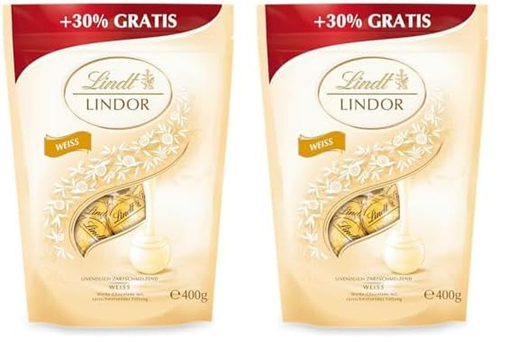 Kulki Lindor z białej czekolady | 400g Ok. 30 kulek z białej czekolady z rozpływającym się w ustach nadzieniem | Prezent czekoladowy | Prezent czekoladowy (opakowanie 2 szt.)