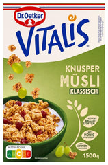 Dr. Oetker Vitalis Classic Crispy Muesli: Duże opakowanie chrupiącego musli śniadaniowego z rodzynkami, 1 opakowanie, 1,5 kg