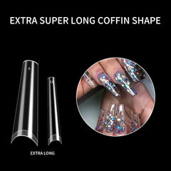 240 bucăți unghii artificiale, vârfuri unghii false extra lungi, acoperire completă, vârfuri unghii balerină (transparente)